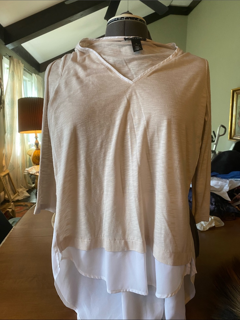 White House Black Market Layered Knit Tunic Blouse - Size XS